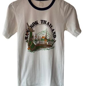 Vintage 80s Bangkok Thailand Ringer Collar Single Stitch Shirt Adult Medium